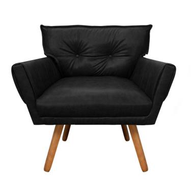 Imagem de Poltrona Anitta Corano Preto Pés Palito Madeira Castanho