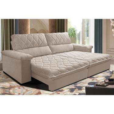 Imagem de Sofá Retrátil e Reclinável 2,15m Molas Ensacadas Cama inBox Big Home. com Bordado 3D Velusoft