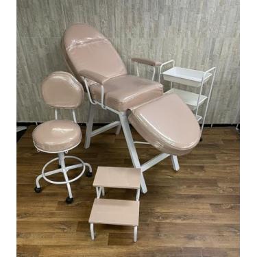 Imagem de Kit Estética Maca Plastificada 4 Peças - Maca/Mocho/Escadinha/Carrinho Auxiliar