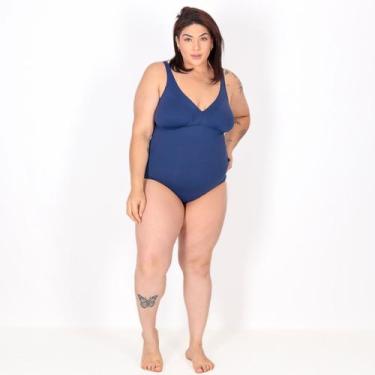 Imagem de Maiô Natação Plus Size com Sustentação Light UV 50+ Azul Marinho - Stw