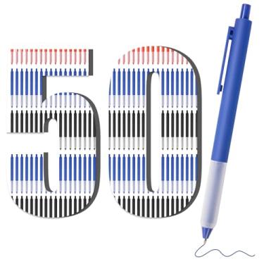 Imagem de Yuimion 50 canetas esferográficas retráteis de ponta média (1,0 mm) para escrita suave, presentes femininos e masculinos, (20 pretos, 20 azuis e 10 vermelhos) para uso diário escolar e material de