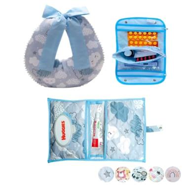 Imagem de Necessaire Porta Remédios Portátil + Porta Fraldas, lenço Umedecido e Pomada + Almofada Amamentação Para Bebê(NUVEM AZUL)