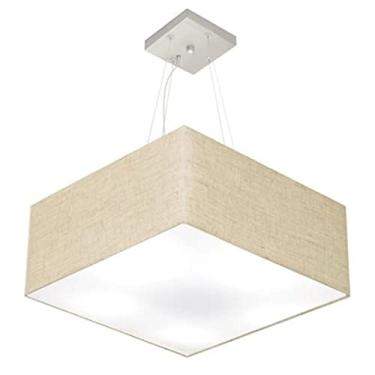 Imagem de Lustre Pendente Quadrado Cúpula Tecido 30/70x70 cm, Vivare Iluminação, Pendente4071 RST, Rustico Bege, Grande