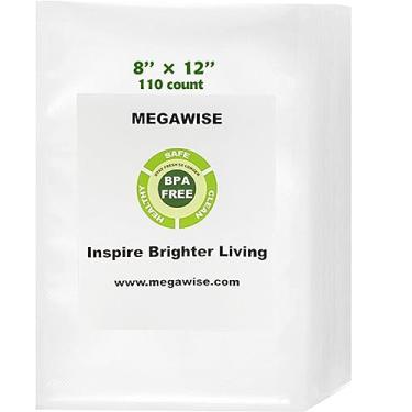 Imagem de MEGAWISE Vacuum Sealer Bags (8''x 12''-110pcs) for Food Freshness Preservation, BPA Free Vacuum Storage Bags for Food or Sous Vide, Seal a Meal,Double-Sided Texture, Double Lock Freshness (110 count)
