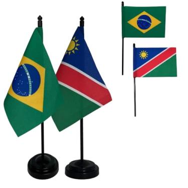 Imagem de Kit Bandeiras de Mesa Brasil e Namíbia, Base e Haste em Plástico Preto, Tecido Oxford, Uma Face