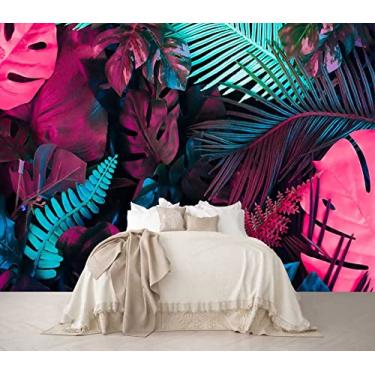 Imagem de Reyhui Papel de parede tropical folhas de bananeira mural papel de parede folha de papel tapiz para parede de plantas coloridas para quarto sala de estar (não autoadesivo)
