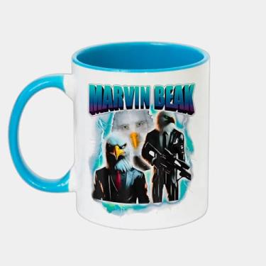 Imagem de Caneca Branca com Alça e Interna Azul de Porcelana 325ml - MARVIN BREAK BRAINROT MEME