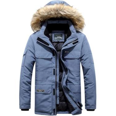 Imagem de Jaquetas Parka De Inverno Masculino Casual Quente Grosso Com Capuz Gola De Pele Casacos Jaqueta Masculina Casaco À Prova De Vento, Blue, L