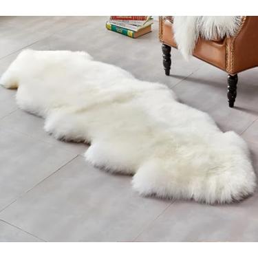 Imagem de WL&ALLEN Tapete de pele de carneiro genuína 100% lã de ovelha da Nova Zelândia | Pele dupla 6 x 15 cm, branco marfim