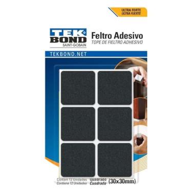 Imagem de Feltro Adesivo Quadrado 30mm Preto - Blister Com 12 unidades, TekBond