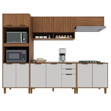 Imagem de Cozinha Modulada Toronto 5 Peças com Torre Quente 2 Fornos - Indékes Freijó/Off White