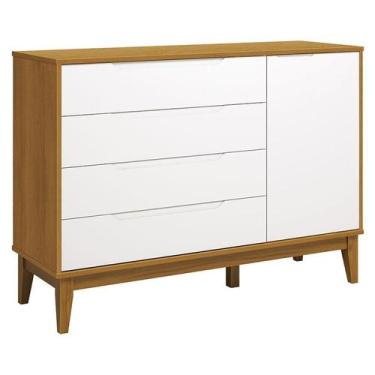 Imagem de Cômoda com Porta Classic Elfe Branco Acetinado Savana Amadeirado - Rel