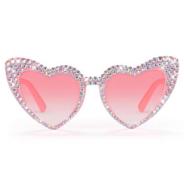 Imagem de Etercycle Óculos de sol de coração, óculos de sol de strass brilhante para despedida de solteira, presentes de noiva de vidro branco para mulheres, rosa