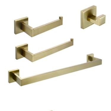 Imagem de Conjunto de ferragens para toalhas, suporte de parede em aço inoxidável Sus304, suporte para papel higiênico, gancho para roupão, acessórios para banheiro (conjunto de 4 peças dourado)
