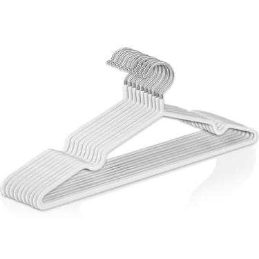 Imagem de Kit 10 Cabides Adulto Metal Emborrachado Antiderrapante para Roupas, Blusas e Calças Branco