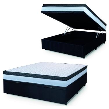 Imagem de Cama Box Baú Casal Colchão Com Molas Ensacadas 138x188x63cm Dunas Branco/Preto Hellen