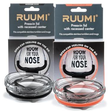 Imagem de Ruumi® Tampa para copo de nariz (pacote com 2, preto/coral) – Compatível com Yeti Rambler de 590 ml, Ozark Trail, Swig – Veja a tabela para outras marcas/tamanhos