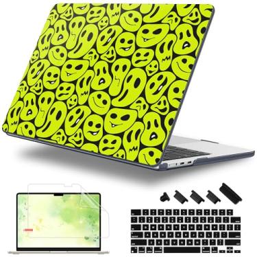 Imagem de Lepeoac Capa para MacBook Air 15 polegadas 2025 2024 2023 versão M4 A3241 M3 A3114 M2 A2941, capa rígida com protetor de tela e capa de teclado, compatível com Touch ID, emoticon distorcido