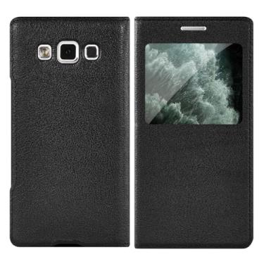 Imagem de Capa flip de couro transparente para Samsung Galaxy S22 Ultra 5G S21 Plus S20 FE S10 Lite S10e S9 S8 S7 Edge S6, preta, para S7