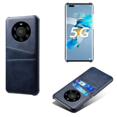 Imagem de Capas Compatível com HUAWEI MATE 40 Pro Plus,Caso de couro PU-Tampa de telefone a prova de choque com 2 slots de cartão,Proteção anti-impressão digital e anti-gota-Blue