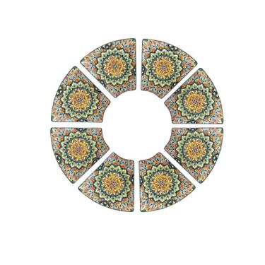 Imagem de Tigela de arroz de cerâmica resistente a altas temperaturas retrô simples e requintada para uso doméstico - 8 travessas (onda verde)