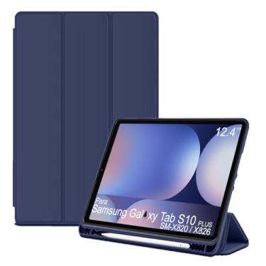Imagem de Capa Tablet flip para Samsung Galaxy Tab S10+ SM-X820 SM-X826 NZAHZTO Smart pen 12.4 polegadas resistente aveludada compatimento caneta Case capinha Anti Impacto Suporte Pencil - Alamo (Azul)