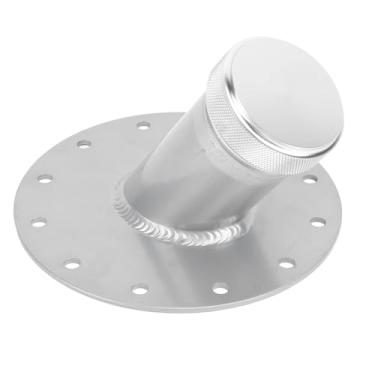 Imagem de Pescoço de enchimento de célula de combustível de 45 graus com tampa de alumínio de base de aço de 12 parafusos diâmetro interno de 3,8 cm (prata)
