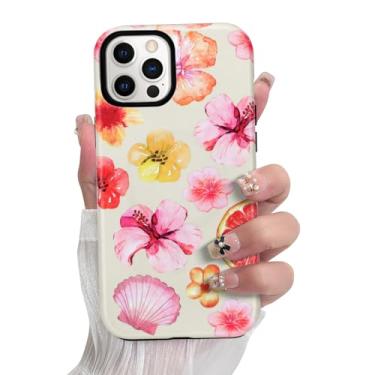 Imagem de SOKAD Capa de telefone magnética de hibisco concha para iPhone 12 Pro Max, estampa floral de verão fofa compatível com Magsafe Matte Capa protetora com protetor de tela para meninas e mulheres