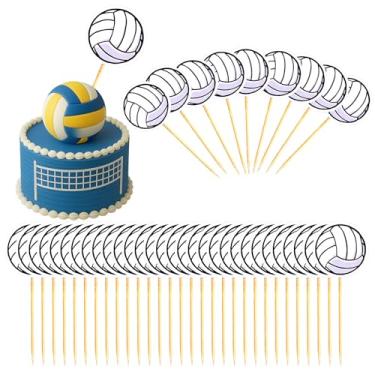 Imagem de BOXOB 40un Topos de Cupcake Voleibol, Decorações Engraçadas de Bolo com Bola Desportiva Decorações Aniversário Elegantes com Tema Voleibol para Bolachas e Sobremesas