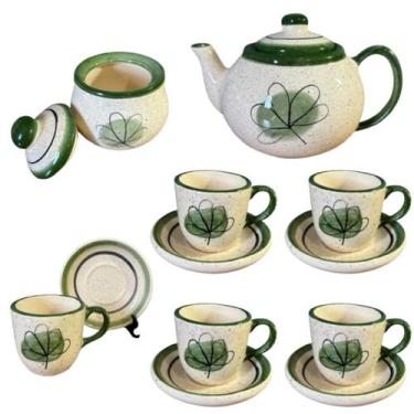 Imagem de Conjunto Para Café com Bule Açucareiro e 5 Xícaras Com Pires Em Cerâmi