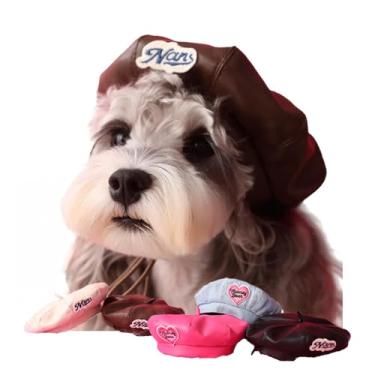 Imagem de LUVMOJO Chapéu de boina de couro francês elegante para cães e gatos pequenos e médios, faixa de cabeça fofa para festas e festivais, acessório de moda adorável para animais de estimação (café M)