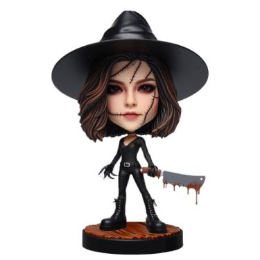Imagem de Witch Bobblehead Handcrfted from Your Photo with Bloody Cleaver Charmoso Presente para amantes de estilo gótico, decoração assustadora para salas temáticas de terror, presente ideal para fãs de arte