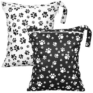 Imagem de Shappy 2 peças grande saco de lavanderia de viagem, lavável, impermeável, molhado, seco, grande, bolsa de roupas sujas para banho (pata)