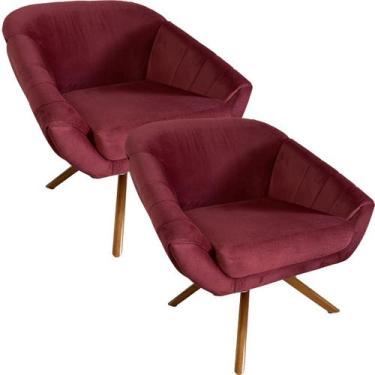 Imagem de Kit Duas Poltrona Giovana Base Giratória Ferro e Madeira em Sued Premi