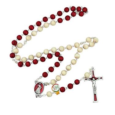 Imagem de Venerare Terço da Divina Misericórdia | Chaplet exclusivo de duas cores vermelhas e brancas | Medalha prateada e crucifixo com detalhes esmaltados vermelhos | Ótimo presente católico | Feito na Itália