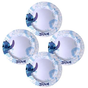 Imagem de Kit 4 Pratos Fundos Almoço Jantar Melamina Stitch Disney - Marca