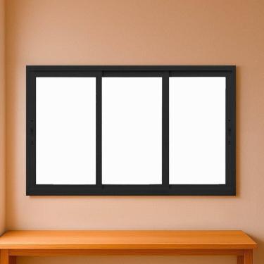 Imagem de Janela Correr 3 folhas Vidro 200cm x 100cm Vidro de Segurança 6cm Fábrica do Alumínio Preto