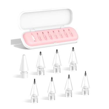 Imagem de XYOFUN Pacote com 8 pontas de substituição de fibra de carbono para Apple Pencil Pro/2ª/1ª geração/USB-C, pontas atualizadas para tela nua e vidro temperado com estojo de armazenamento - Rosa
