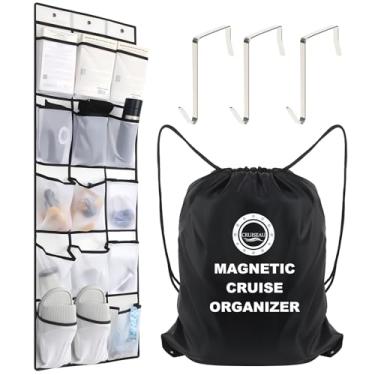 Imagem de Organizador magnético de porta de cruzeiro com ganchos – 15 bolsos grandes, ímãs fortes antiarranhões, armazenamento essencial de cruzeiro para cabanas de cruzeiro