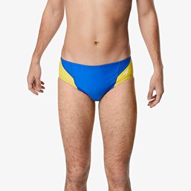 Imagem de Speedo – Sunga masculina Powerflex Eco Revolve Splice Team Colors, Sunga Powerflex Eco Revolve Splice cores da equipe, Safira nova/ouro, 22