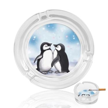 Imagem de Cinzeiro de vidro de cristal I Love Penguins, cinzeiro redondo para fumar de vidro resistente, portátil, decorativo, moderno, para uso em casa, escritório, interior, exterior, pátio