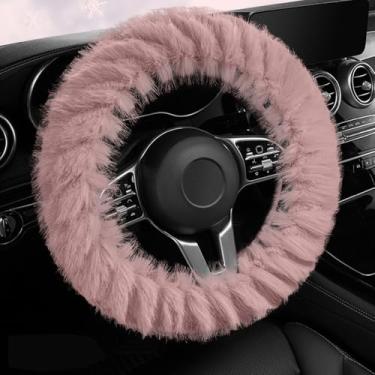 Imagem de Capas de volante macias de pele de lã de inverno capa fofa quente antiderrapante decoração automotiva para mulheres acessórios de carro (rosa)