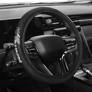 Imagem de Aooble Capa de volante de couro esportivo, acessórios de carro, tamanho universal serve para capa de volante de 35 a 38 cm para todos os veículos