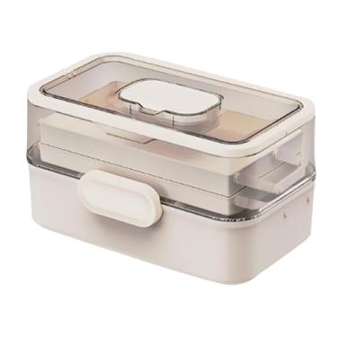 Imagem de harayaa Organizador de mesa para caixa de remédios portátil com tampa, à prova de poeira, caixa de primeiros socorros para família, recipiente para artigos, Branco