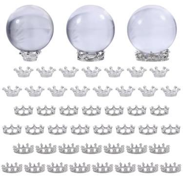 Imagem de beinkmake 45 peças mini suporte de esfera de cristal suporte de esfera de metal 13/17/20 mm suporte de exibição em forma de coroa para ovos, bolas de gude de gude de pedras naturais, decoração de mesa