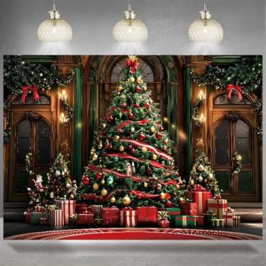 Imagem de Pano de fundo de pinheiro de Natal, Natal, Papai Noel, glitter, presentes, decorações de festa, família, bebê, crianças, artigos de festa, retrato, bolo, mesa, banner, estúdio fotográfico (1,5 x 7 m)