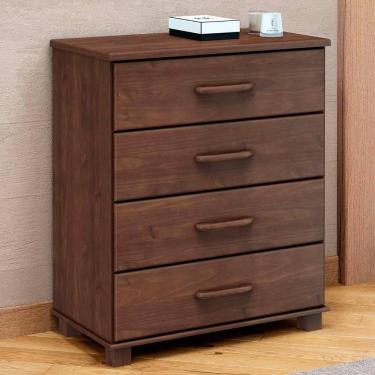 Imagem de Cômoda Para Quarto 85cm 4 Gavetas Pé Madeira Eduarda Café F07 - Mpozenato
