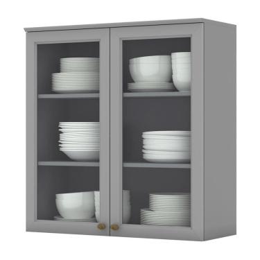 Imagem de Armário Aéreo 2 Portas Vidro 80cm Americana Cinza - Móveis Henn Cinza