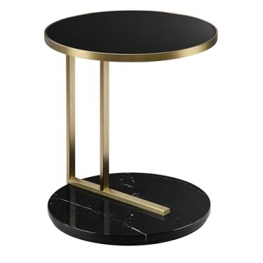 Imagem de BlvdEi8ht Mesa lateral Midas elegante – mesa de destaque com tampo de vidro e base de mármore, acabamento em latão, 45,7 cm de diâmetro x 52 cm A - preta