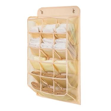 Imagem de Organizador de roupas íntimas do armário pendurado saco de armazenamento de grande capacidade malha durável oxford pic placar prateleira de parede para organização de guarda (15 bolsos bege)